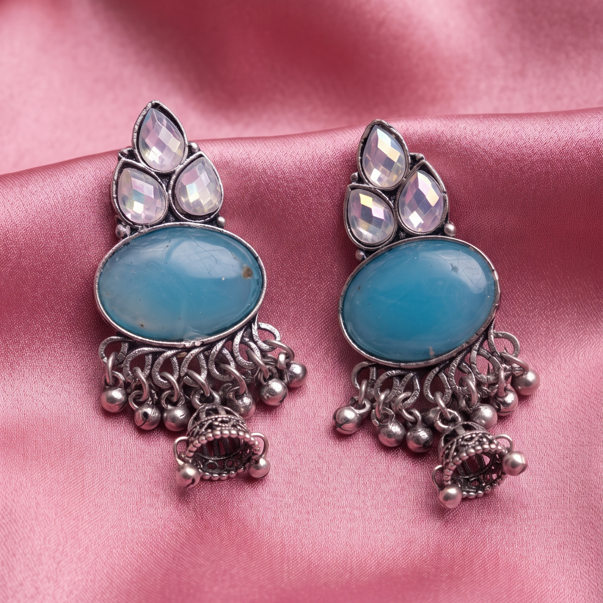 Oxidised Silver Jhumka Earrings