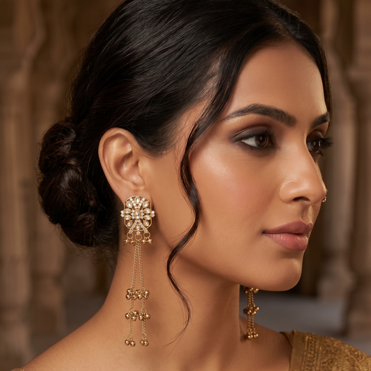 Antique Gold Kundan Chain Tassel Earrings