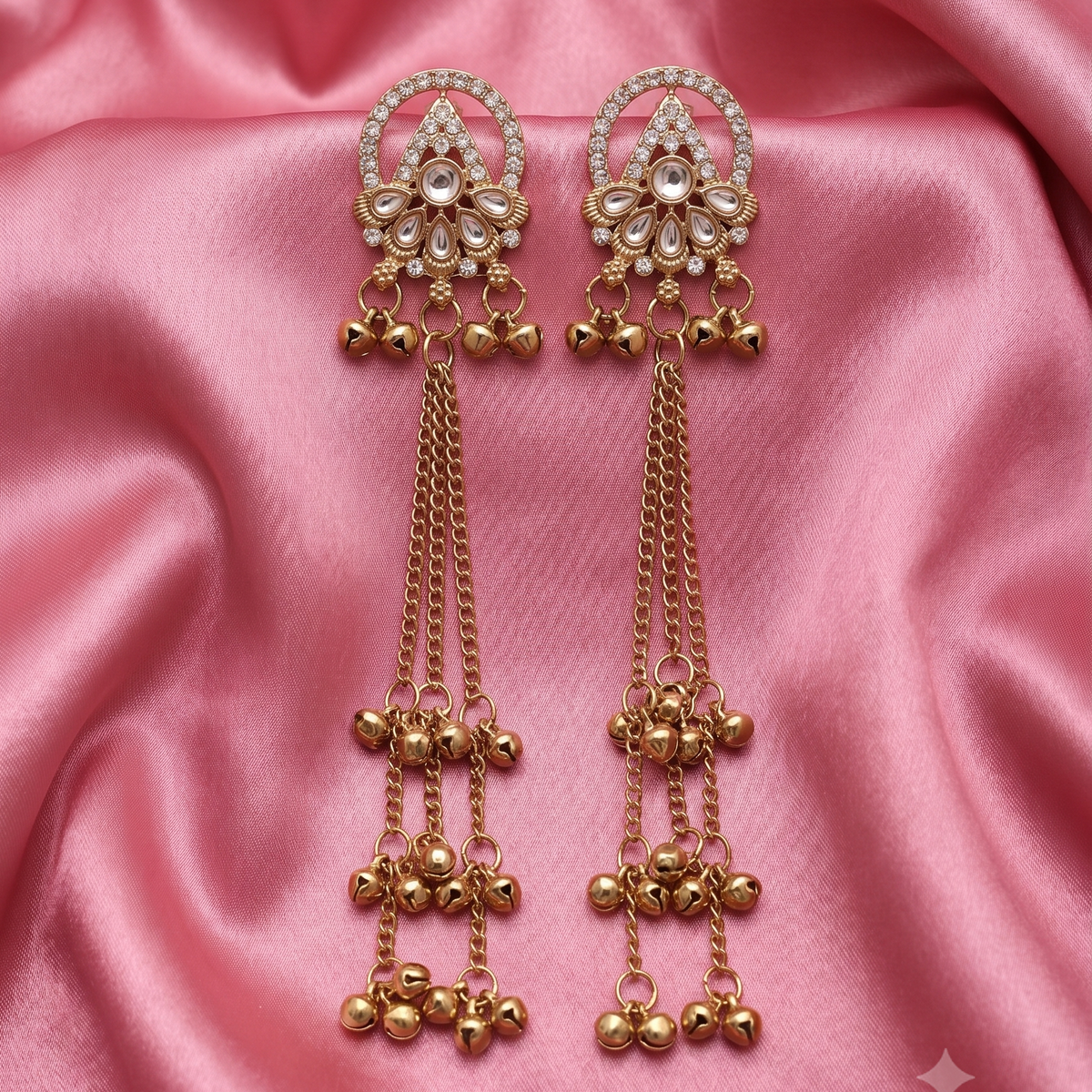 Antique Gold Kundan Long Tassel Earrings