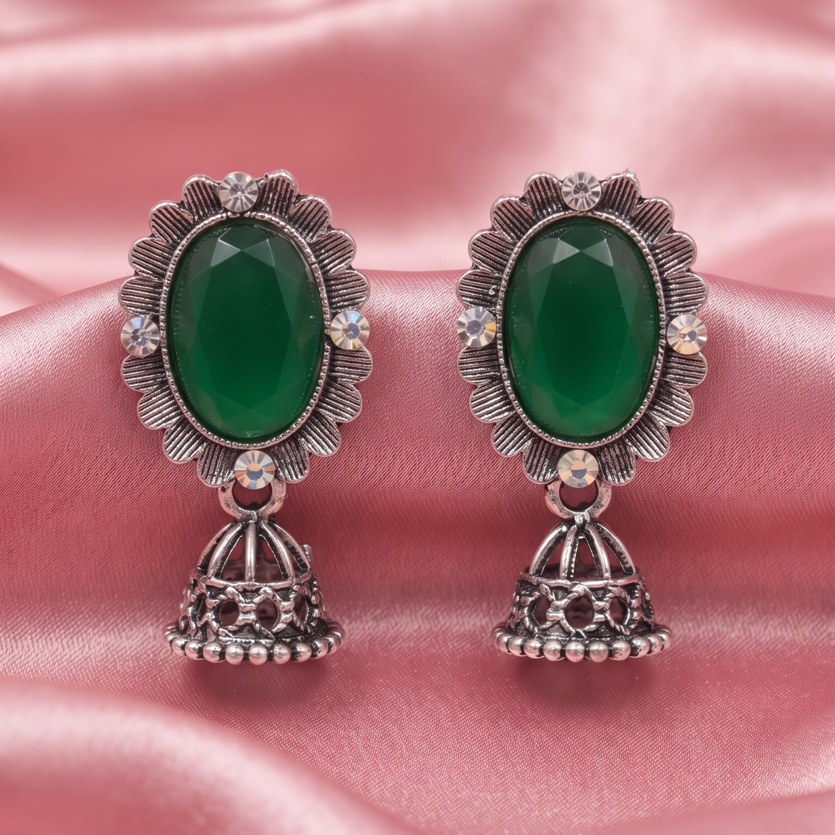 Oxidized Silver Jhumka Earrings for Women