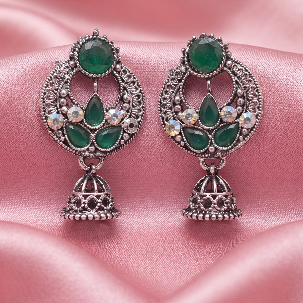 Oxidized Silver Jhumka Earrings for Women