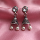 Oxidised Silver Crystal Jhumka Earrings with Pearl Drops