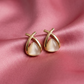 Gold-Tone Triangle Stud Earrings with Cream Stone