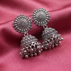 Traditional Oxidised Silver Round Stud Jhumka Earrings with Ghungroo Detailing for Women