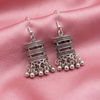 Oxidised Silver Cylindrical Tribal Drop Earrings