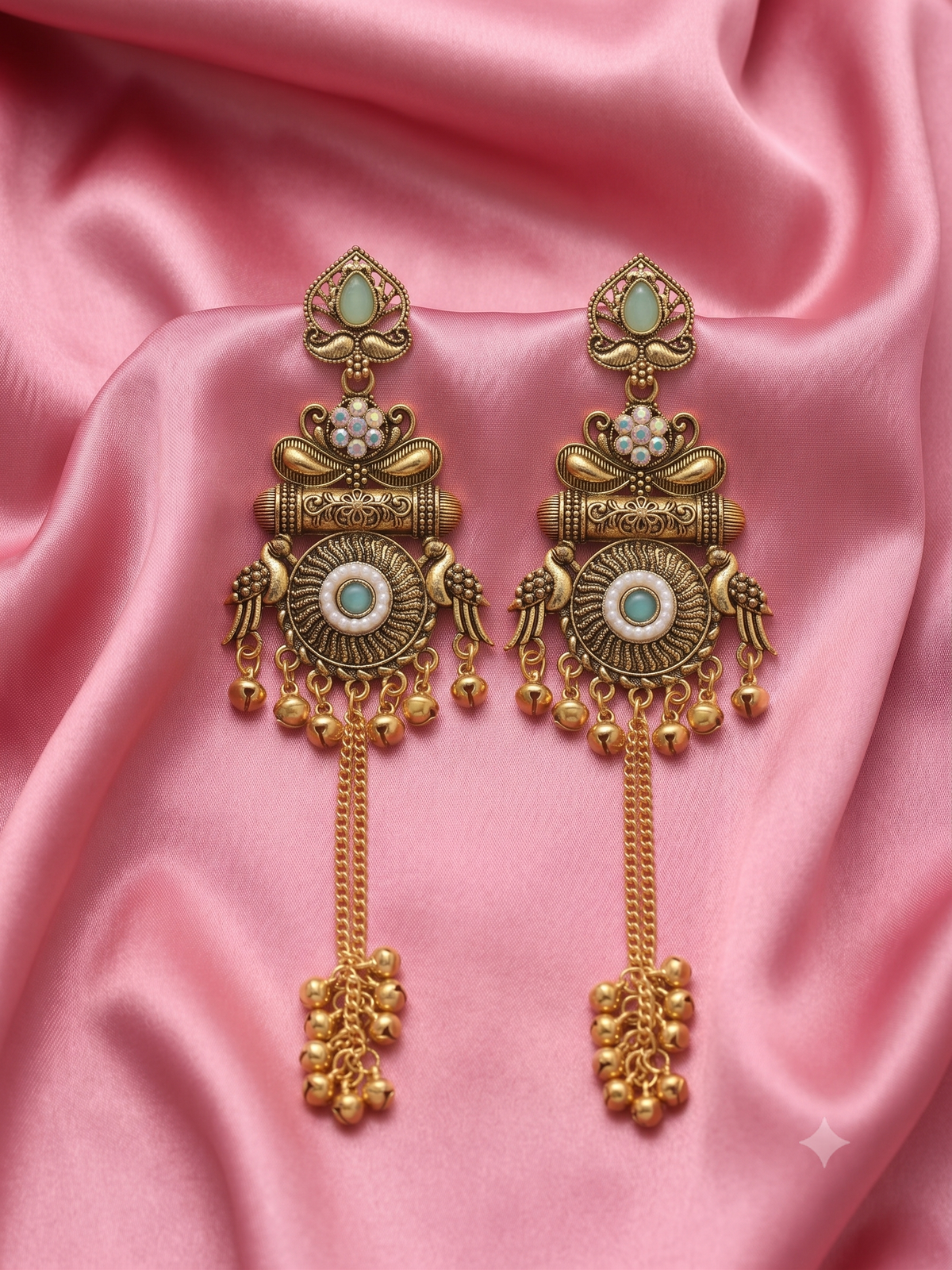 Antique Gold  Stone Tassel Earrings