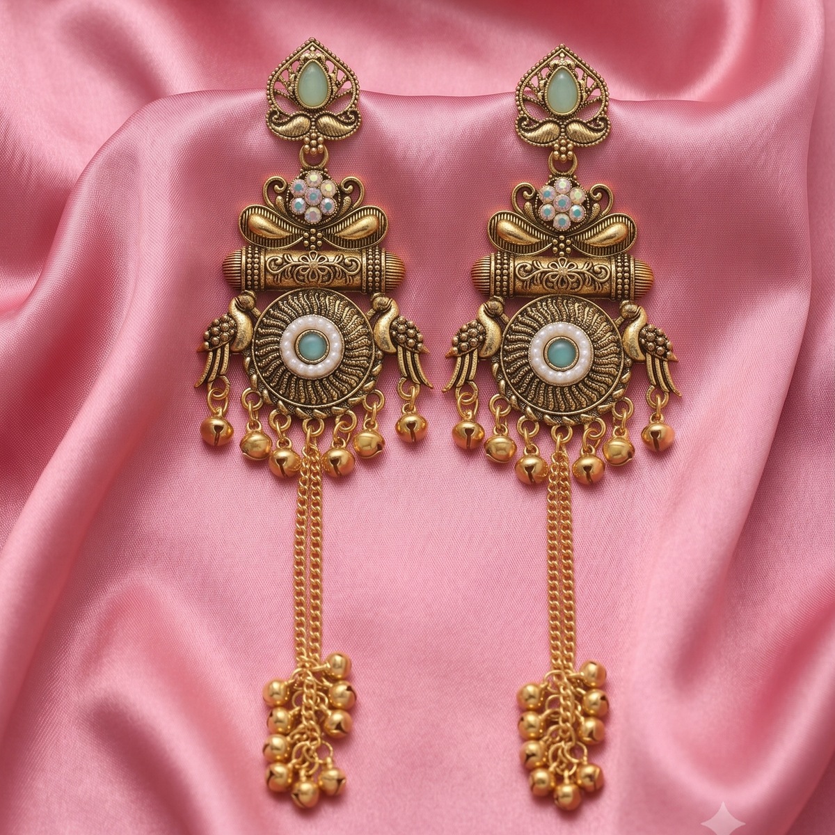 Antique Gold  Stone Tassel Earrings