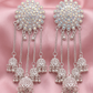 Silver Crystal Floral Chain Jhumka Earrings