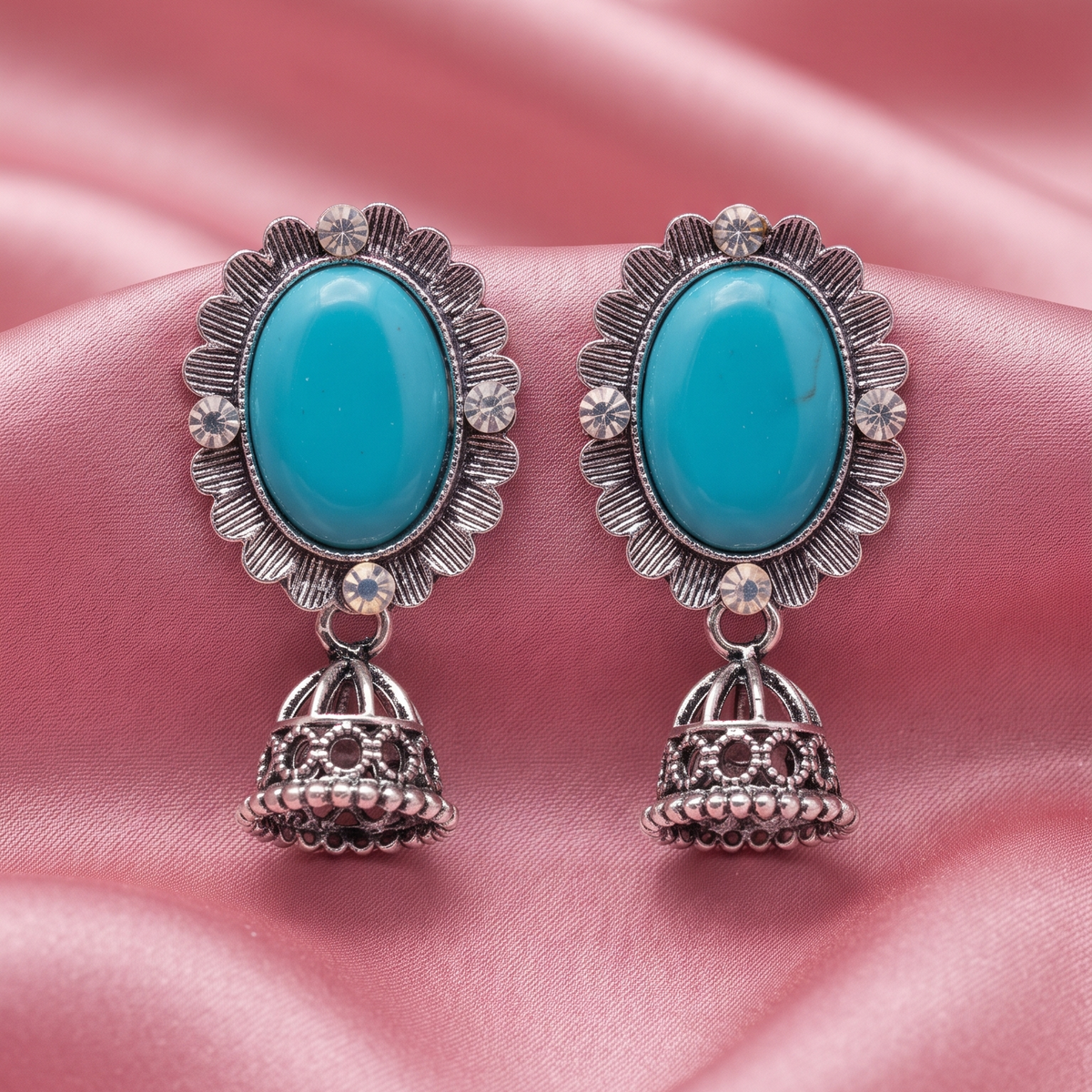Oxidized Silver Jhumka Earrings for Women