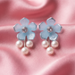Elegant Floral Crystal Stud Earrings with Pearl Drops for Women