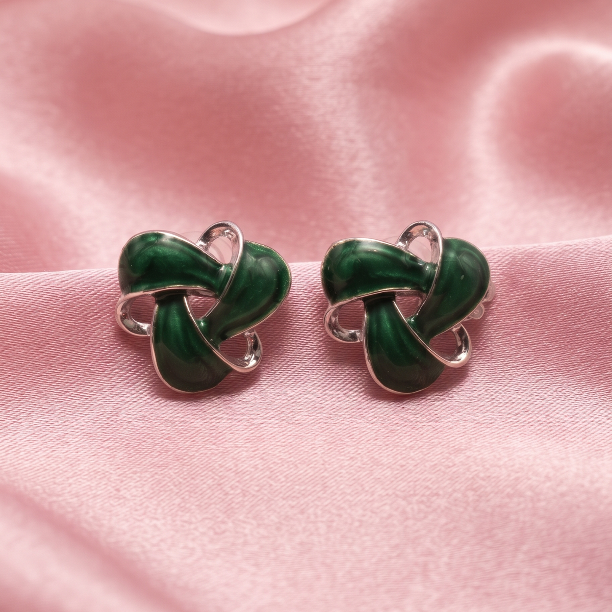 Turquoise Enamel Knot Stud Earrings with Silver-Tone Finish for Women