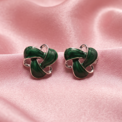 Turquoise Enamel Knot Stud Earrings with Silver-Tone Finish for Women