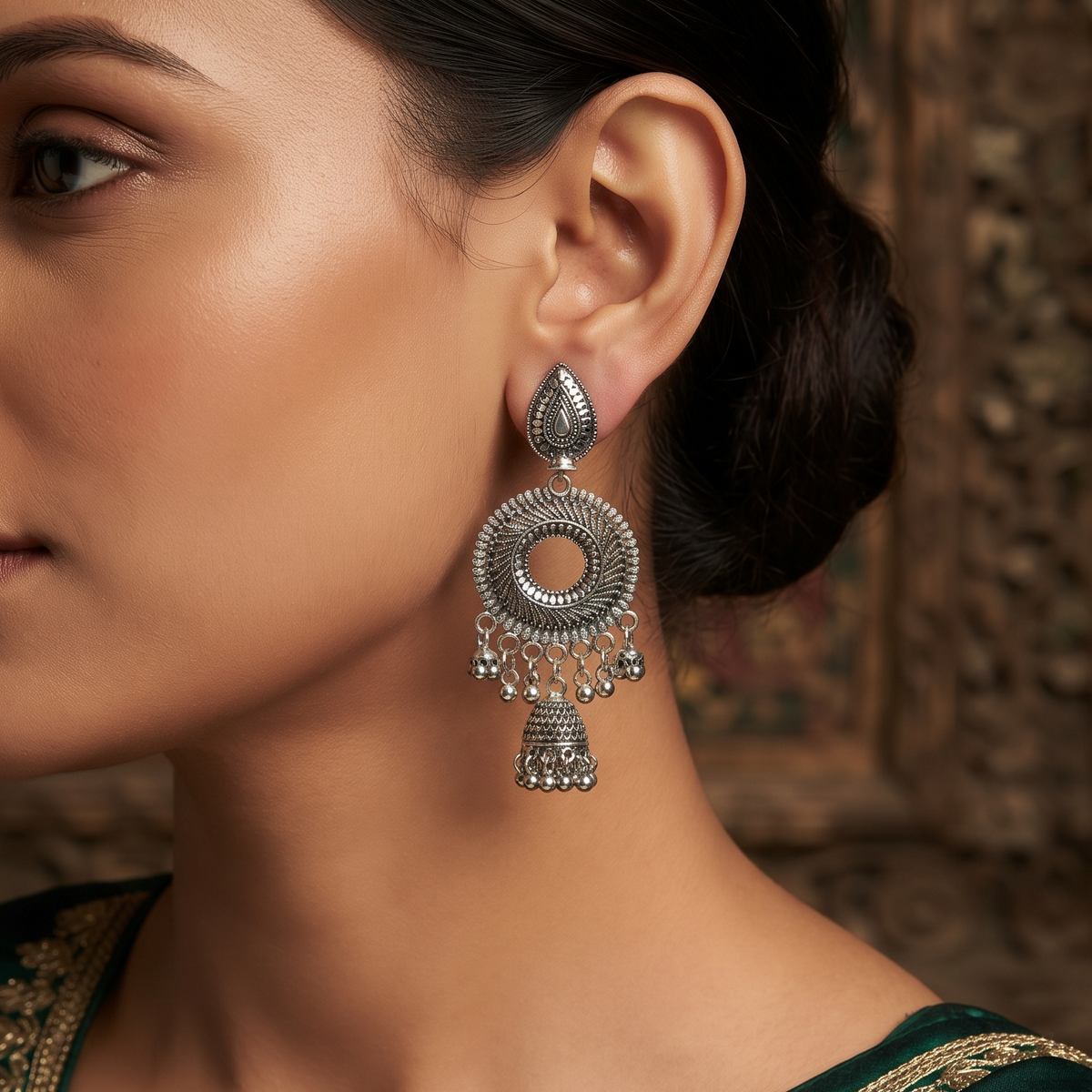 Oxidized Silver Jhumka Earrings for Women – Traditional Ethnic Chandbali Drop Earrings