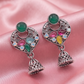 Multicolour Stone Studded Oxidised Silver Jhumka Earrings for Women