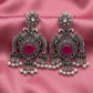 Oxidised Silver Peacock Chandbali Jhumka Earrings with Pearl Drops