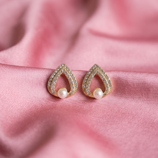 Gold Teardrop Crystal Pearl Stud Earrings