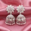 Silver Floral Crystal Jhumka Earrings