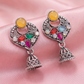 Multicolour Stone Studded Oxidised Silver Jhumka Earrings for Women