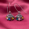 Multicolor Stone Oxidized Silver Dangle Jhumka Earrings