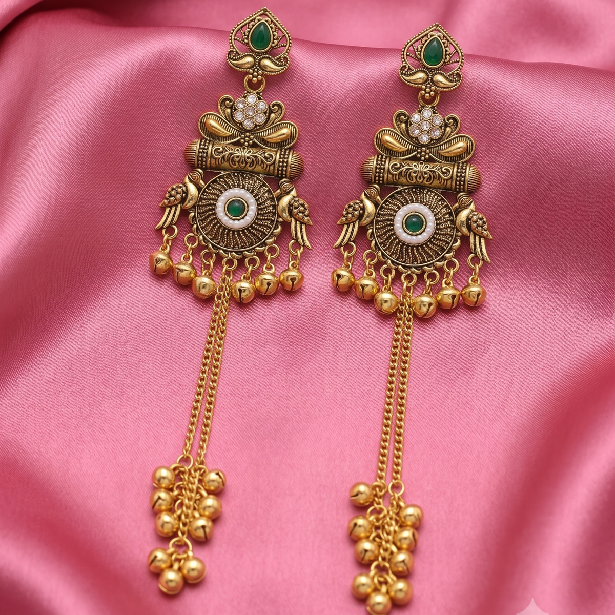 Antique Gold  Stone Tassel Earrings