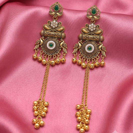 Antique Gold  Stone Tassel Earrings