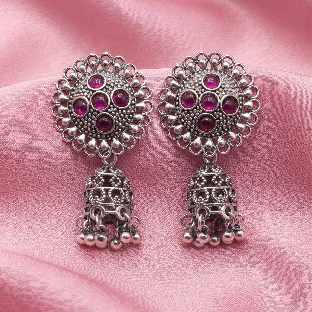 Oxidised Silver Traditional Jhumka Earrings for Women