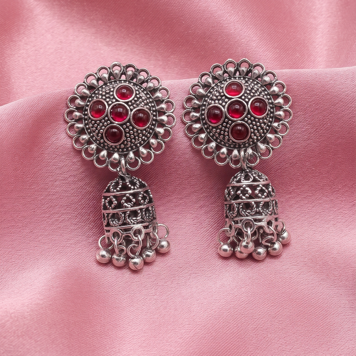 Oxidised Silver Traditional Jhumka Earrings for Women