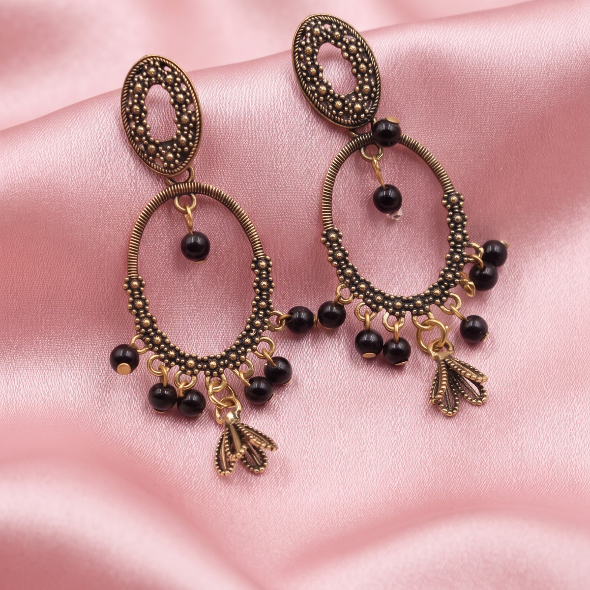 Antique Gold Green Beaded Chandbali Earrings