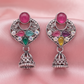 Multicolour Stone Studded Oxidised Silver Jhumka Earrings for Women