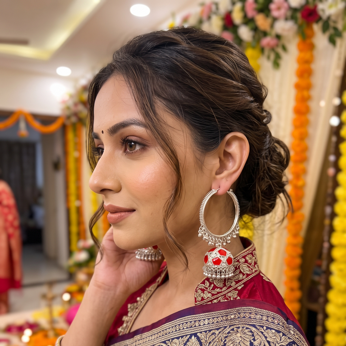Silver Hoop Jhumka Earrings