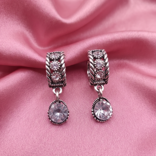 Oxidised Silver Crystal Hoop Drop Earrings