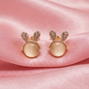 Golden Bunny Ear Stud Earrings with Pearl Finish & Crystal Detailing