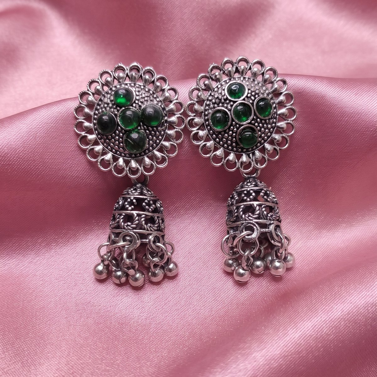 Oxidised Silver Traditional Jhumka Earrings for Women