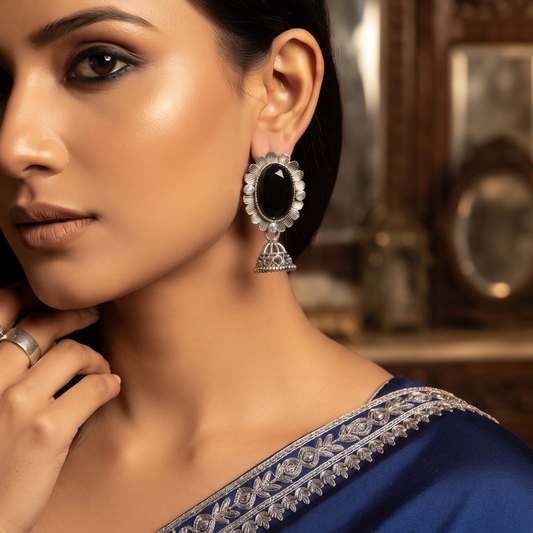Oxidized Silver Jhumka Earrings for Women