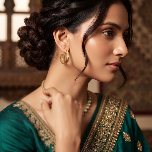 Elegant Gold-Toned Crystal Studded Hoop Earrings for Women