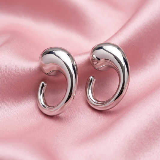 Silver Sculpted Hoop Earrings