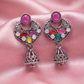 Multicolour Stone Studded Oxidised Silver Jhumka Earrings for Women