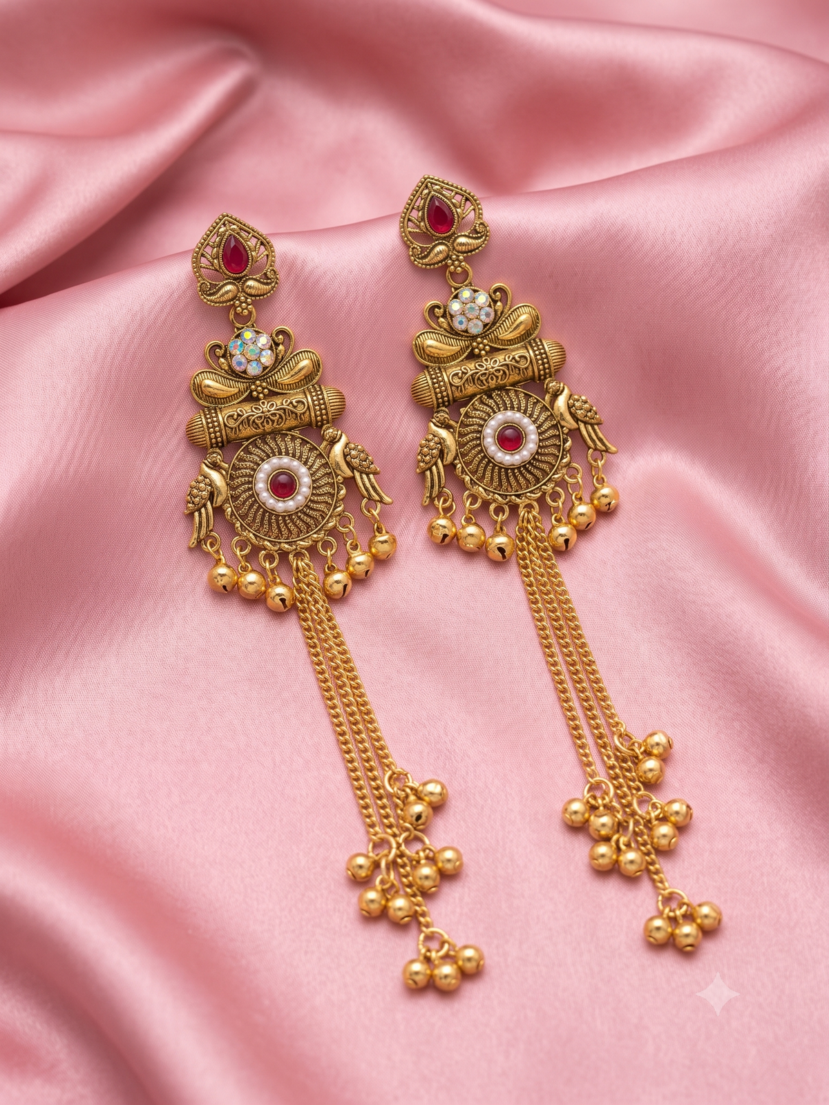 Antique Gold  Stone Tassel Earrings