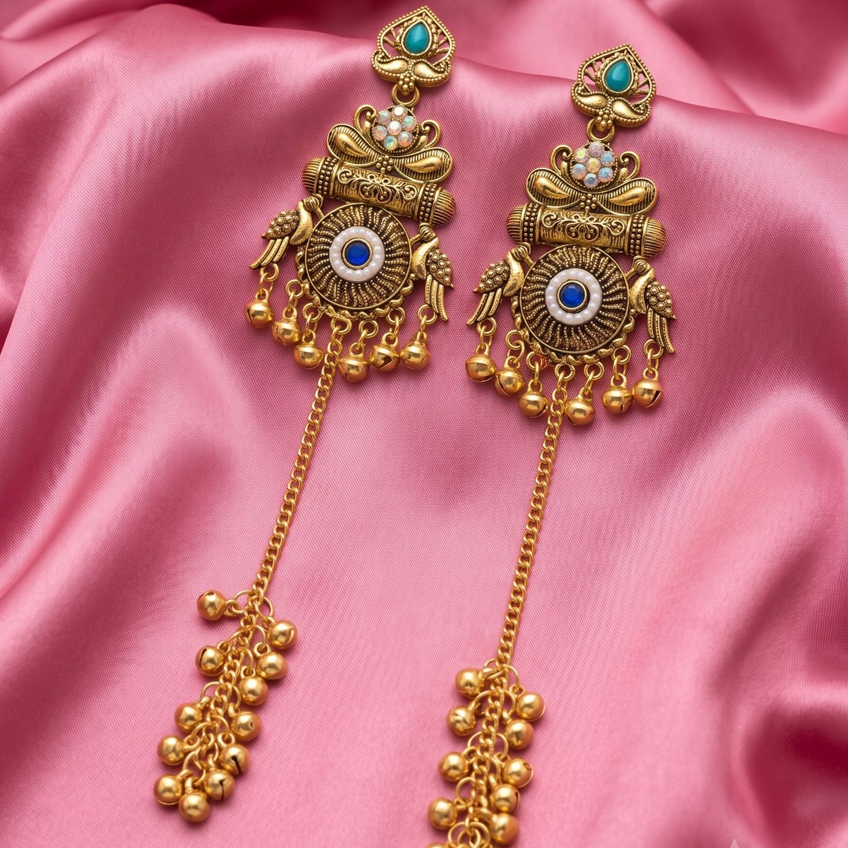 Antique Gold  Stone Tassel Earrings