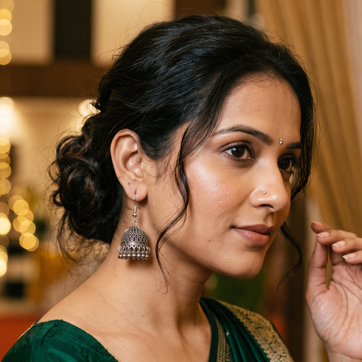Traditional Oxidised Silver Dome Jhumka Earrings with Ghungroo Detailing