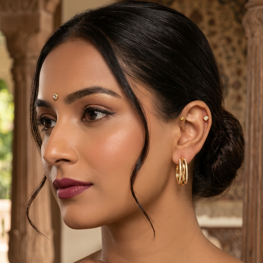 Gold Triple-Layer Textured Hoop Earrings