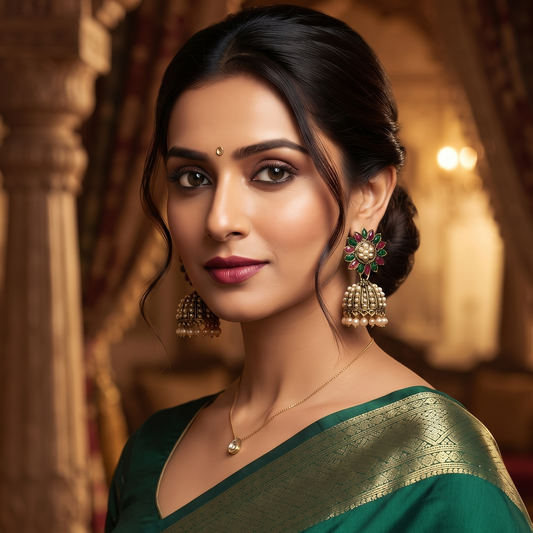 Antique Gold Multicolor Floral Jhumka Earrings
