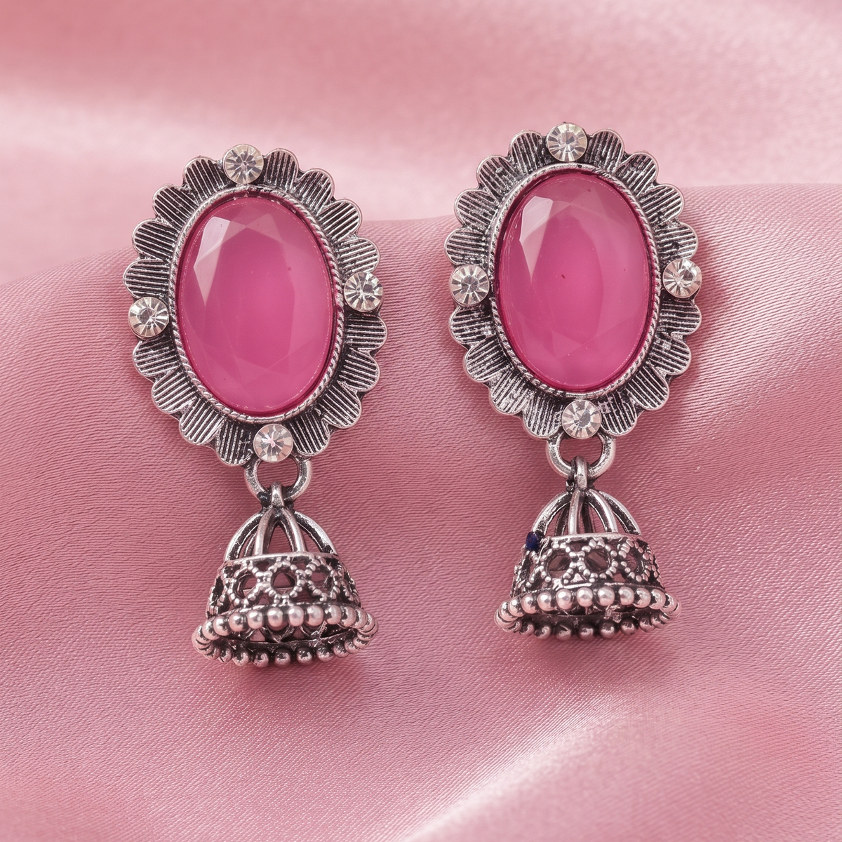 Oxidized Silver Jhumka Earrings for Women