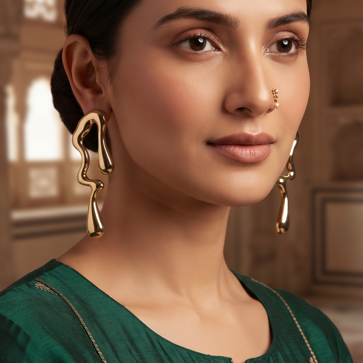 Trendy Gold-Tone Abstract Wavy Statement Drop Earrings for Women