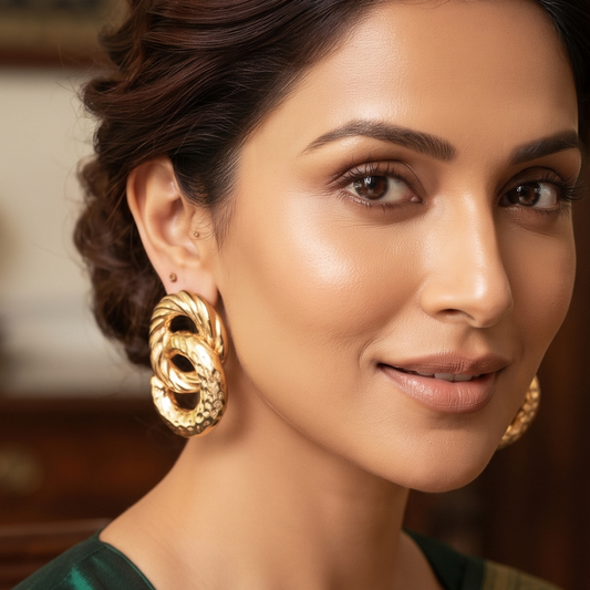 Gold-Tone Textured Statement Earrings