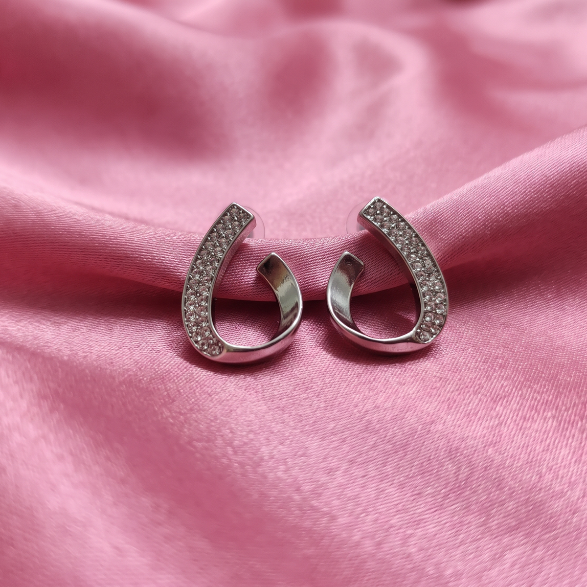 Elegant Silver-Tone Crystal Studded Open Hoop Earrings
