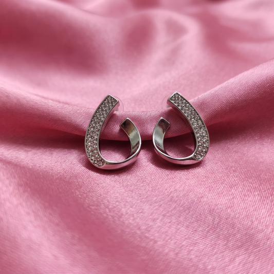 Elegant Silver-Tone Crystal Studded Open Hoop Earrings