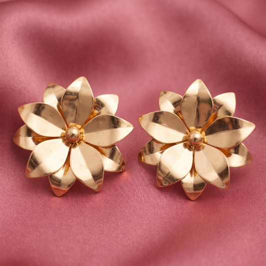 Golden Bloom Statement Stud Earrings