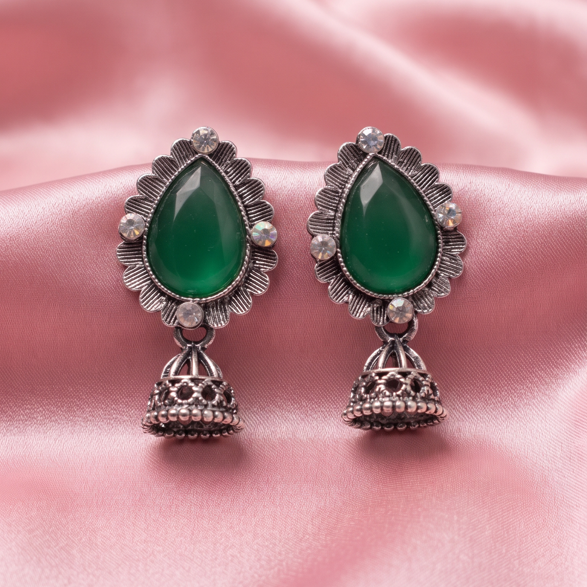 Oxidized Silver Jhumka Earrings for Women