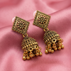 Antique Gold Oxidised Floral Square Jhumka Earrings